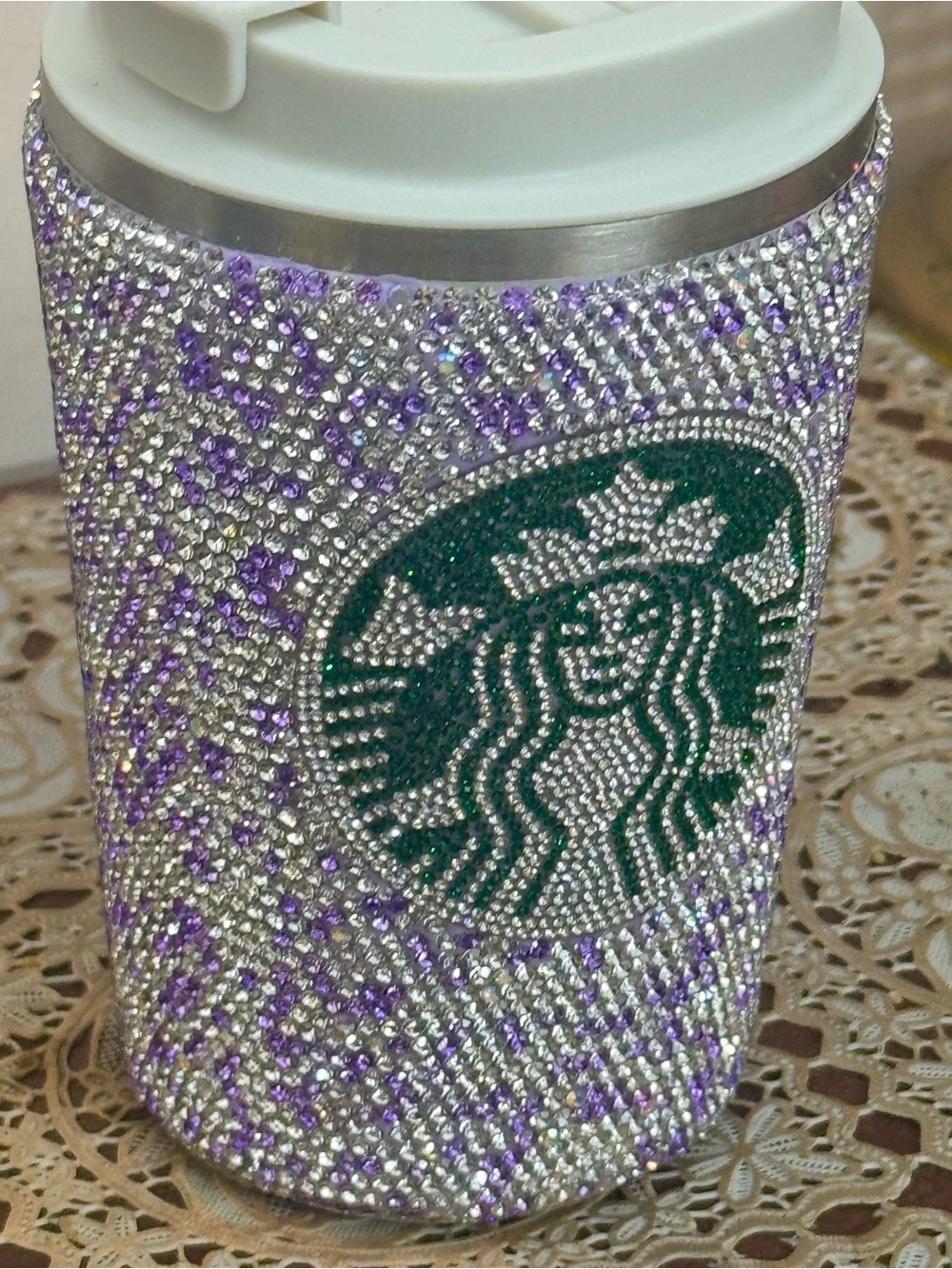 Rhineston Crystal Embellished Temperature check Tumbler in Silver and Purple